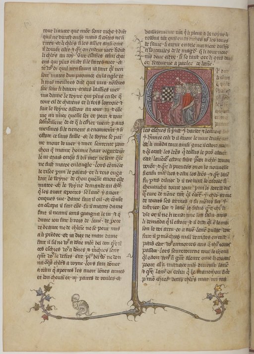 Français 1422, fol. 69v, Guenièvre recevant l'échiquier magique