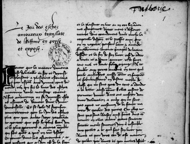 LE Jeu des eschez amoureux. BNF 19114