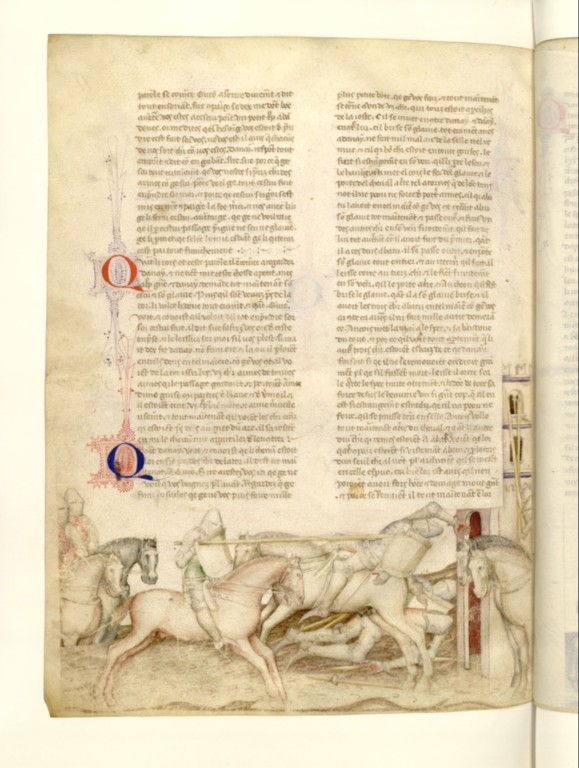 fol 77v Combat de Danain le Roux et des chevaliers